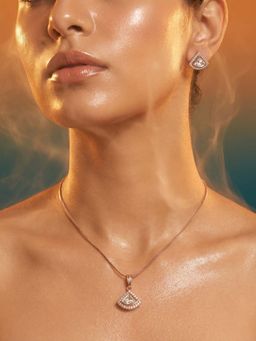 Tussya by Shreya - Telora Statement White Pendant with Chain and Earrings