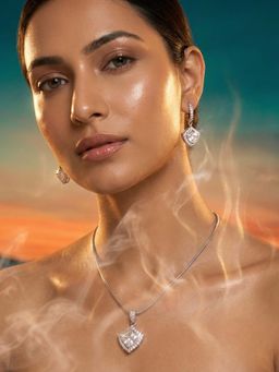 Tussya by Shreya - Liraya Statement White Pendant with Chain and Earrings