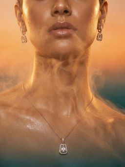 Tussya by Shreya - Venira Statement White Pendant with Chain and Earrings