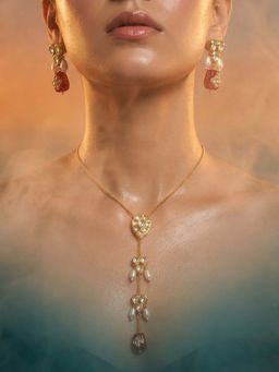 Tussya by Shreya - Coraya Statement White Pendant with Chain and Earrings