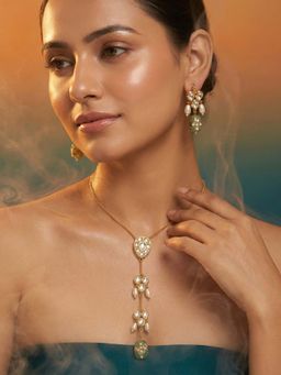 Tussya by Shreya - Nirina Statement White Pendant with Chain and Earrings