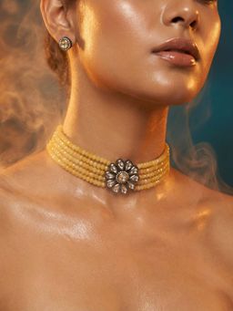 Tussya by Shreya - Linora Statement White Choker with Earrings