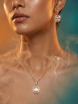 Tussya by Shreya - Lorayae Statement White Necklace with Earrings