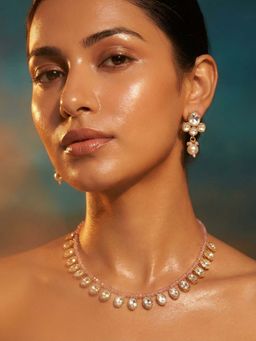 Tussya by Shreya - Paraya Statement White Necklace with Earrings
