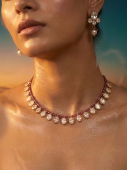 Tussya by Shreya - Lirona Statement White Necklace with Earrings