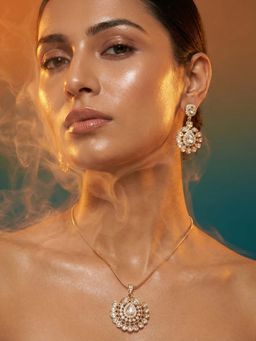 Tussya by Shreya - Sirona Statement White Pendant with Chain and Earrings