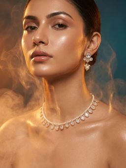 Tussya by Shreya - Lirayae Statement White Necklace with Earrings
