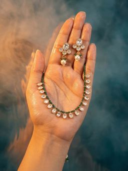 Tussya by Shreya - Serayae Statement Green Necklace with Earrings