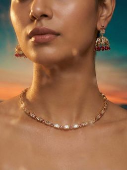 Tussya by Shreya - Nelaya Statement Pink Necklace with Earrings