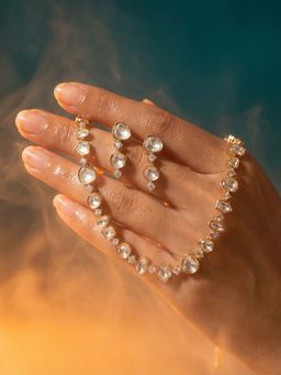 Tussya by Shreya - Mirora Statement White Necklace with Earrings