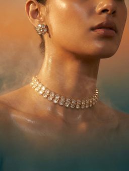 Tussya by Shreya - Sarira Statement White Necklace with Earrings