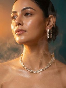 Tussya by Shreya - Avelora Statement White Necklace with Earrings