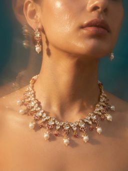 Tussya by Shreya - Orlina Statement White Necklace with Earrings