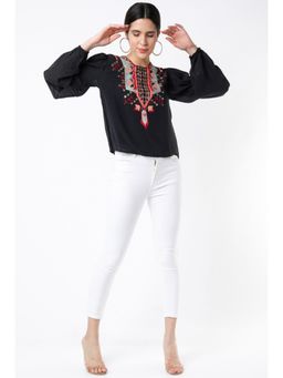 PS Pret by Payal Singhal - Black Georgette Embroidered Balloon Top
