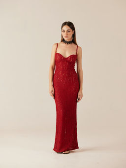 TheRealB - Red Hearts Aflame Lace Sweetheart Neck Dress