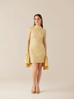TheRealB - Golden Short Lace Dress With Bell Sleeves