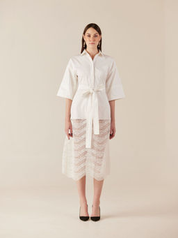 TheRealB - Whipped White Lace Dress With Belted (Set of 2)