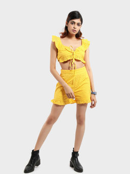 How When Wear - Yellow Broderie Frill Crop Top