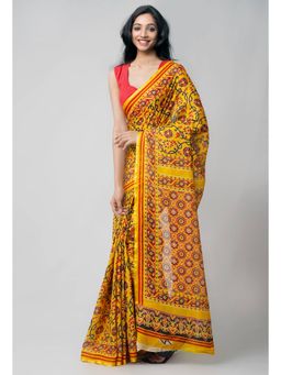 Unnati Silks - Yellow Pure Patola Printed Mulmul Cotton Saree with Unstitched Blouse