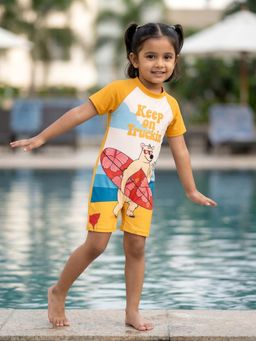 KiddoPanti - Orange Printed Swimsuit