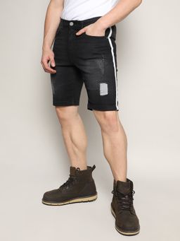 Campus Sutra - Mens Charcoal Black Heavy Distressed Cargo Denim Shorts