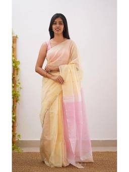 FLOSIVE - Cream Kanjeevaram Woven Saree