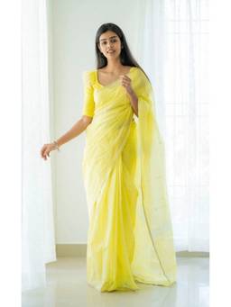 FLOSIVE - Lemon Yellow Kanjeevaram Woven Saree