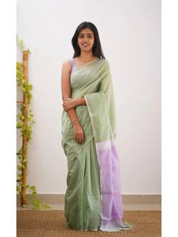 FLOSIVE - Pista Green Kanjeevaram Woven Saree