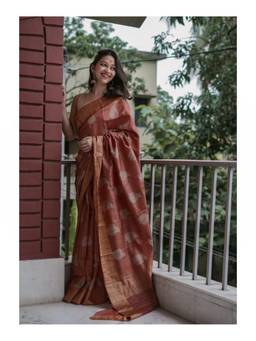 FLOSIVE - Maroon Cotton Blend Woven Saree