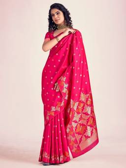 FLOSIVE - Rani Pink Silk Blend Woven Saree