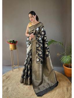 FLOSIVE - Black Silk Blend Woven Saree