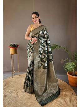FLOSIVE - Green Silk Blend Woven Saree