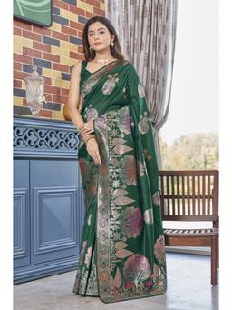 FLOSIVE - Green Kanjeevaram Woven Saree