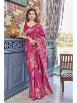 FLOSIVE - Dark Pink Kanjeevaram Woven Saree