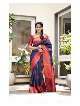FLOSIVE - Blue Banarasi Soft Silk Woven Saree