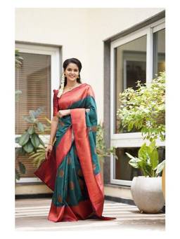 FLOSIVE - Green Banarasi Silk Woven Saree