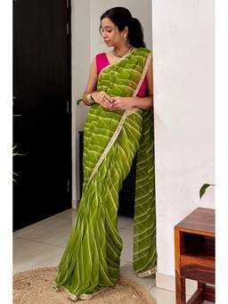 Mysilklove - Grass Green Designer Georgette Sraee