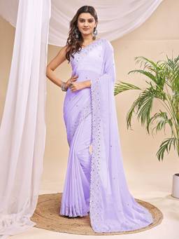 HESVI - Lavender Georgette Embroidered Mirror Work Saree