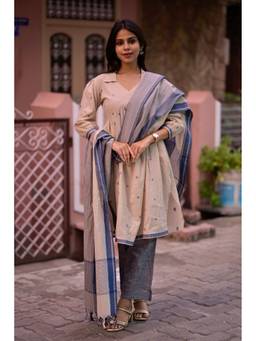Vastara TheLabel - Cream Cotton Printed Kurta with Pant and Dupatta