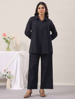 Rimeline - Black Pure Cotton Solid Co-ord Set