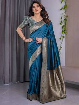 URBAN PALLU - Rama Green Bhagalpuri Cotton Blend Woven Saree