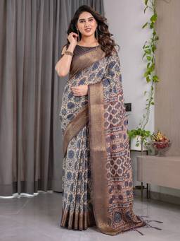 URBAN PALLU - Grey Art Silk Woven Boarder Saree