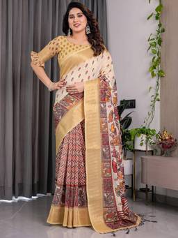 URBAN PALLU - Cream Art Silk Woven Boarder Saree