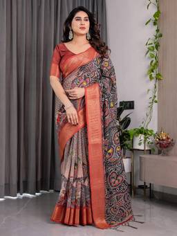 URBAN PALLU - Black Art Silk Woven Boarder Saree