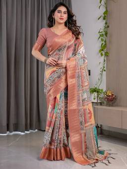URBAN PALLU - Peach Art Silk Woven Boarder Saree