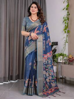 URBAN PALLU - Blue Art Silk Woven Boarder Saree