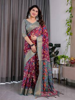 URBAN PALLU - Purple Patola Cotton Blend Woven Saree