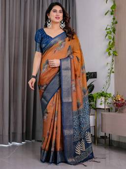 URBAN PALLU - Brown Patola Cotton Blend Woven Saree