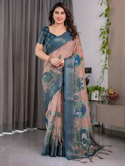 URBAN PALLU - Peach Patola Cotton Blend Woven Saree