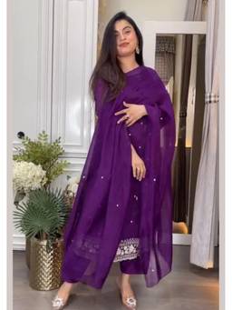 TWINS LADY - Purple Chiffon Embroidered Kurta with Pant and Dupatta